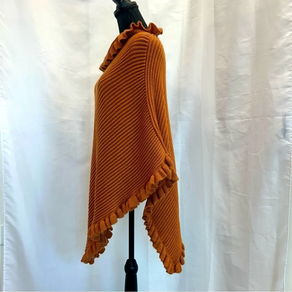 sarajane burnt orange ruffle frill knit cape shrug poncho shawl NWOT